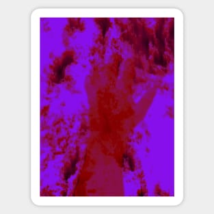 Digital collage and special processing. Psychedelic. Hand reaching on top of some bizarre surface. Dim, blue, pink. So beautiful. Sticker